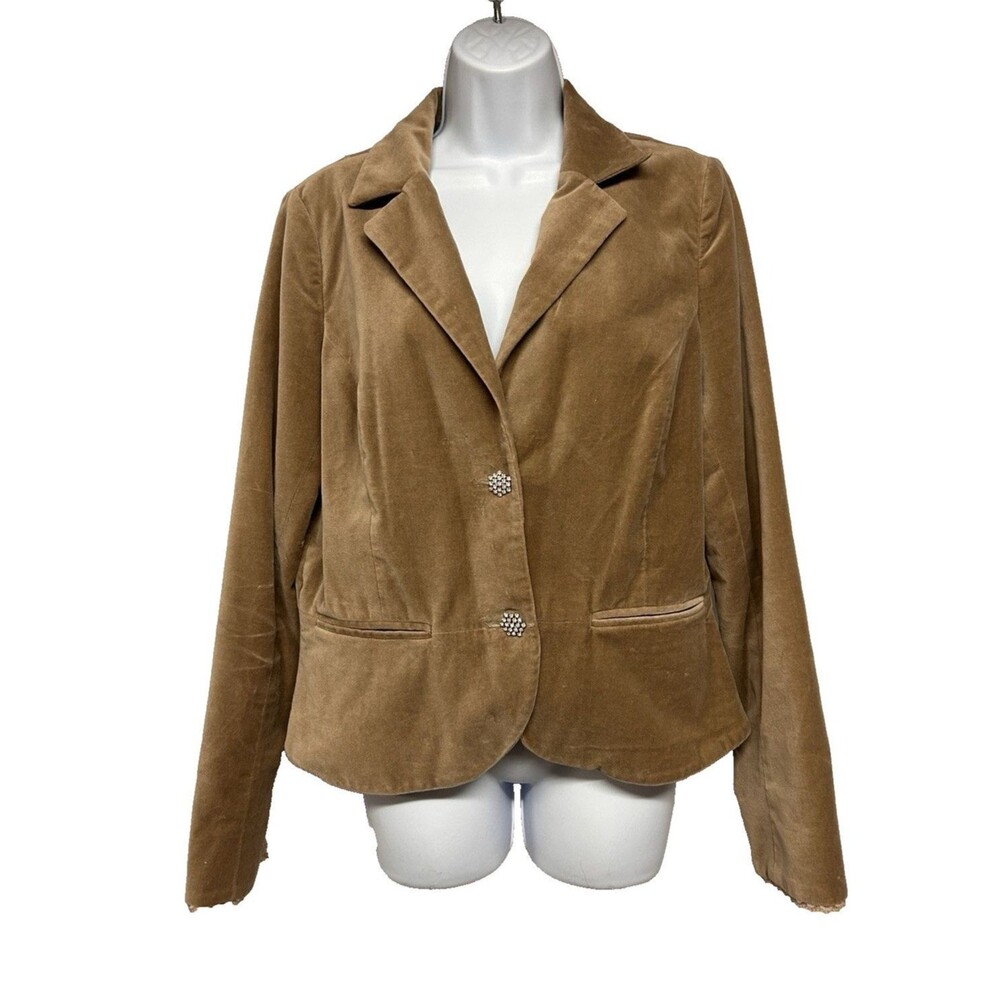 VTG Y2K Brown Velvet Blazer 2 Rhinestone Buttons Lined Old Navy Women's Size L